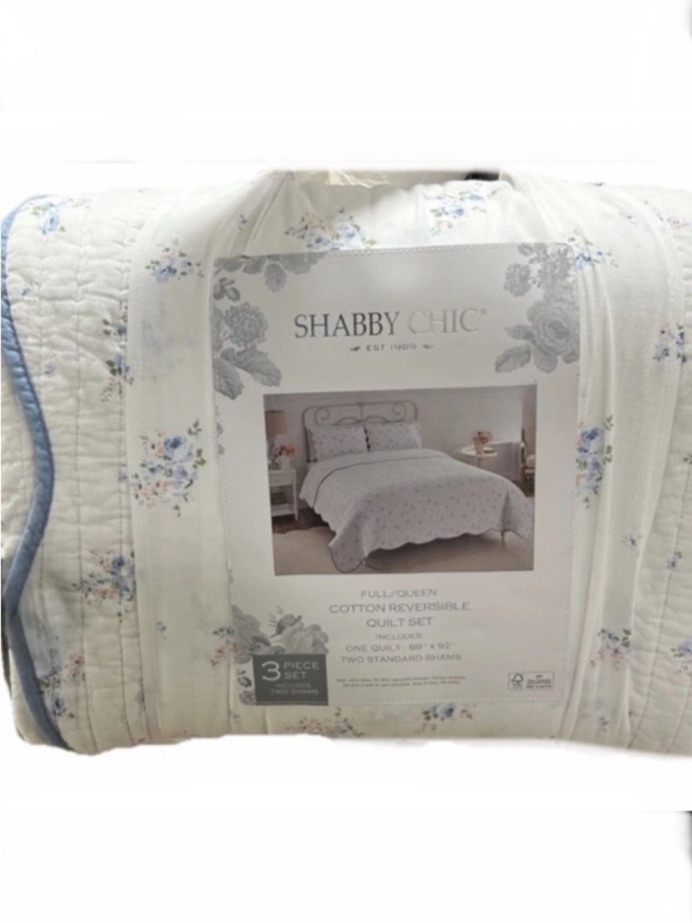 Shabby Chic Floral Full/Queen Cotton Quilt Set 88”x92”